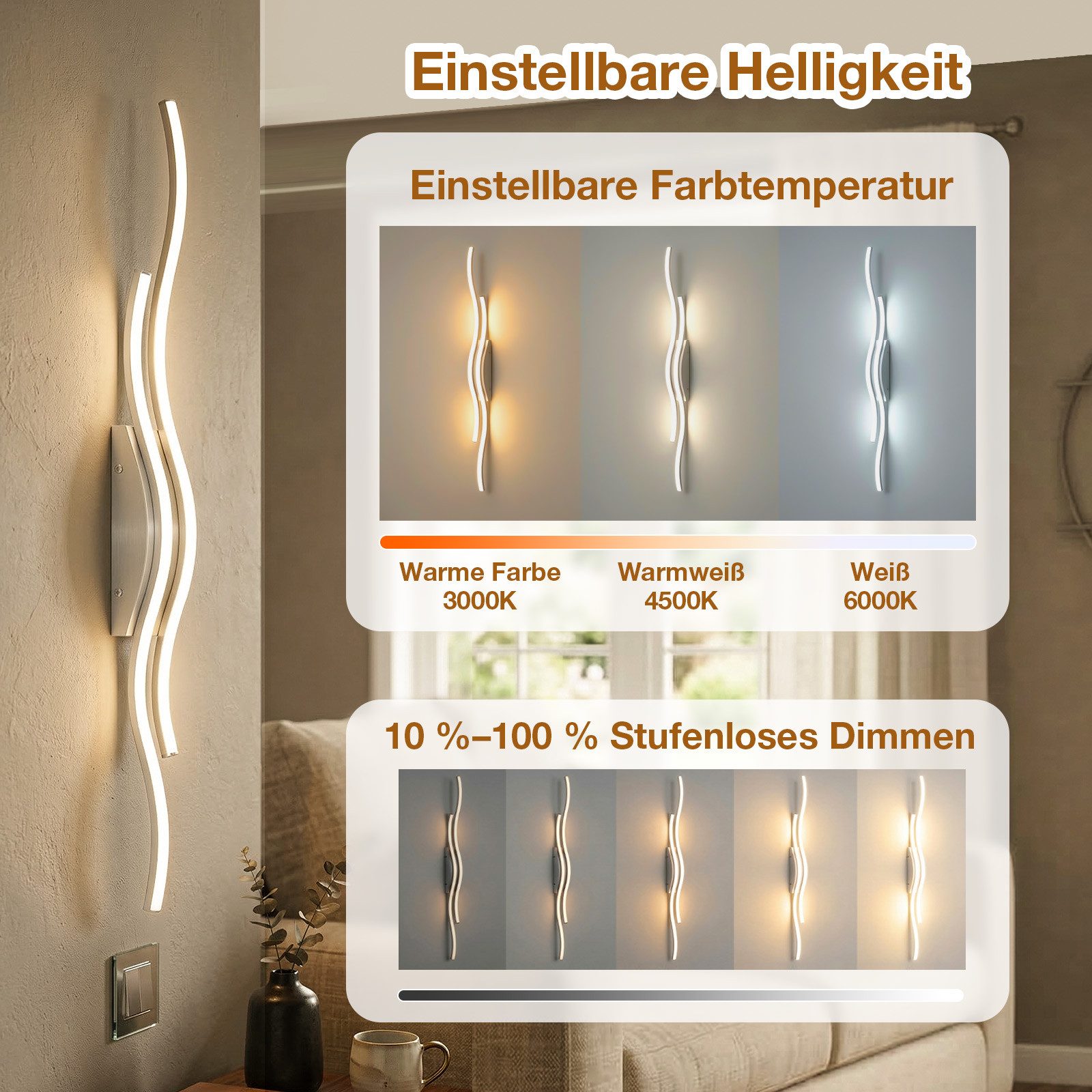 Lapalife LED Wandleuchte Akku kabellose Wandlampe innen Dimmbar, 3000K-6500K, Mit Fernbedienung für Schlafzimmer Wohnzimmer Flur Arbeitszimmer