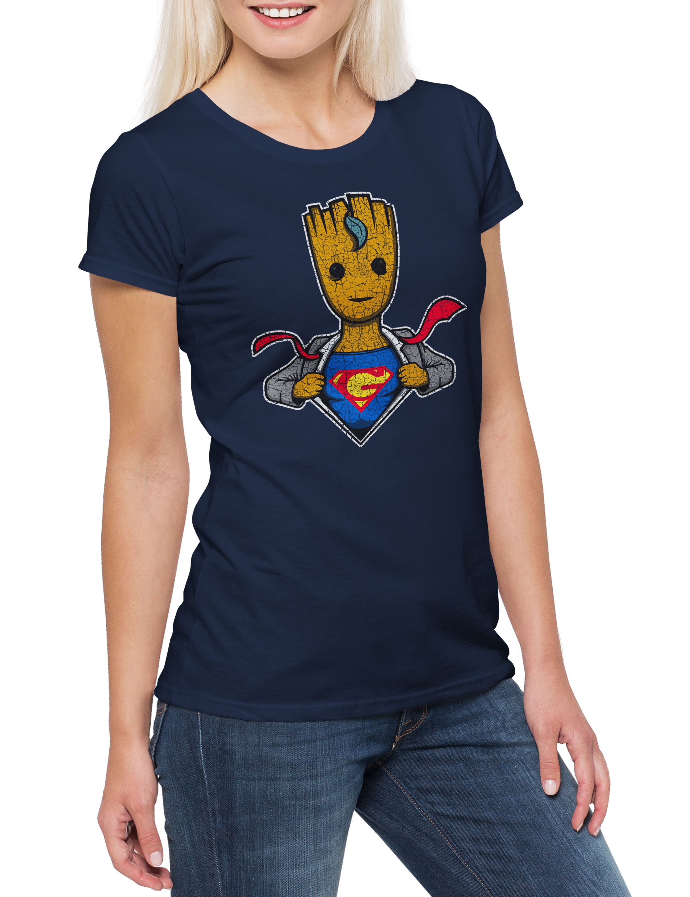 Print-Shirt Super Groot Damen T-Shirt The Kult Fun Man Guardians Tree Galaxy Of S