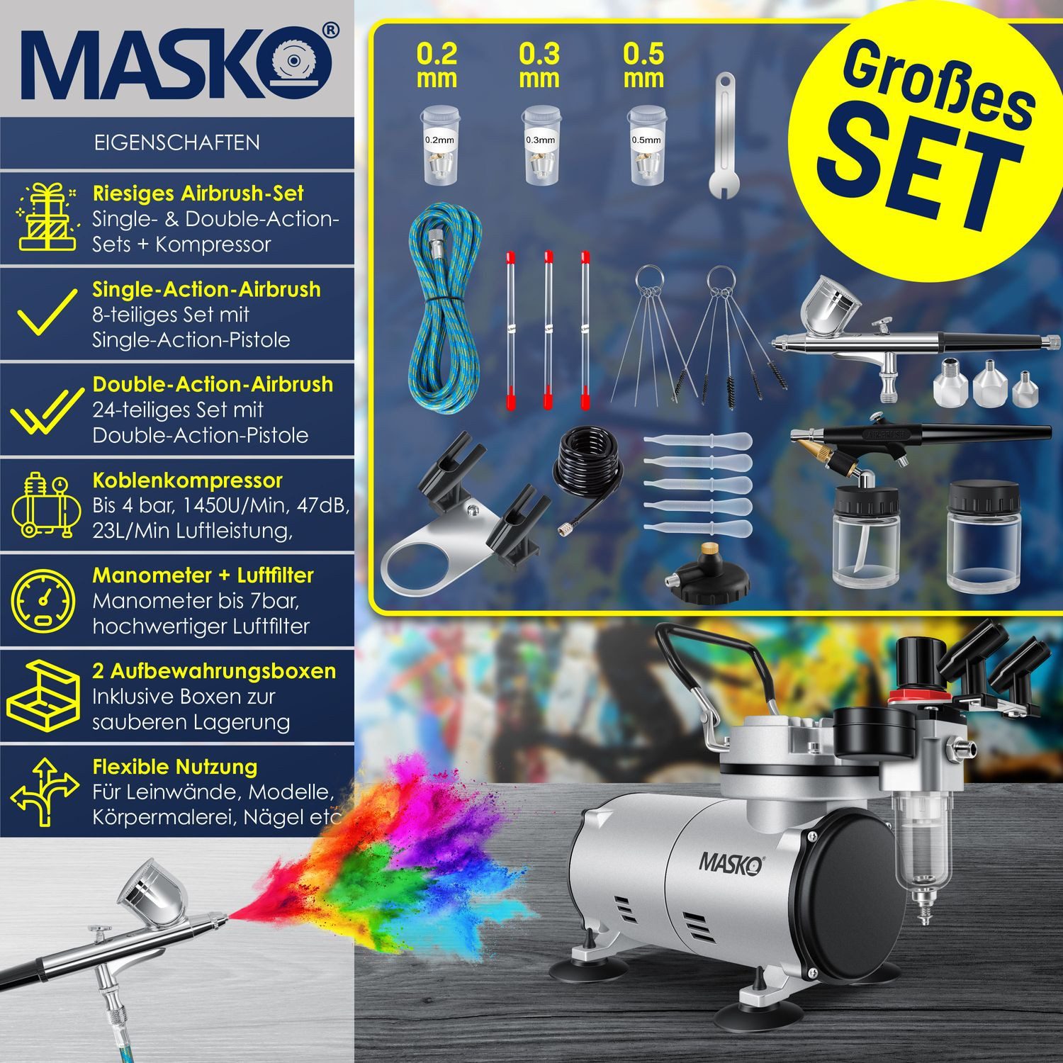 MASKO Farbsprühgerät, Airbrush-Set mit Kompressor 4 günstig online kaufen