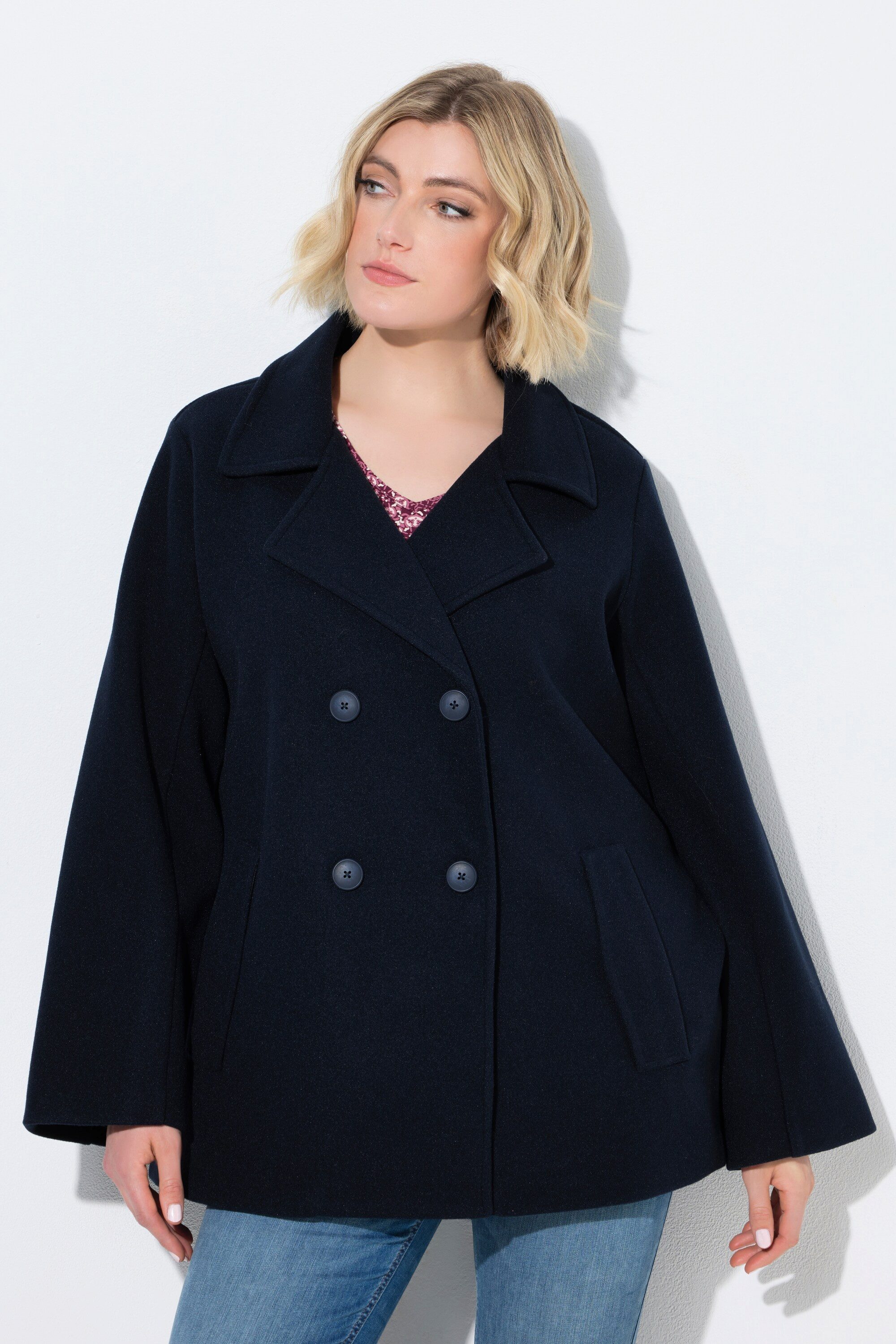 Ulla Popken Cabanjacke Cabanjacke Oversized Reverskragen Wollanteil