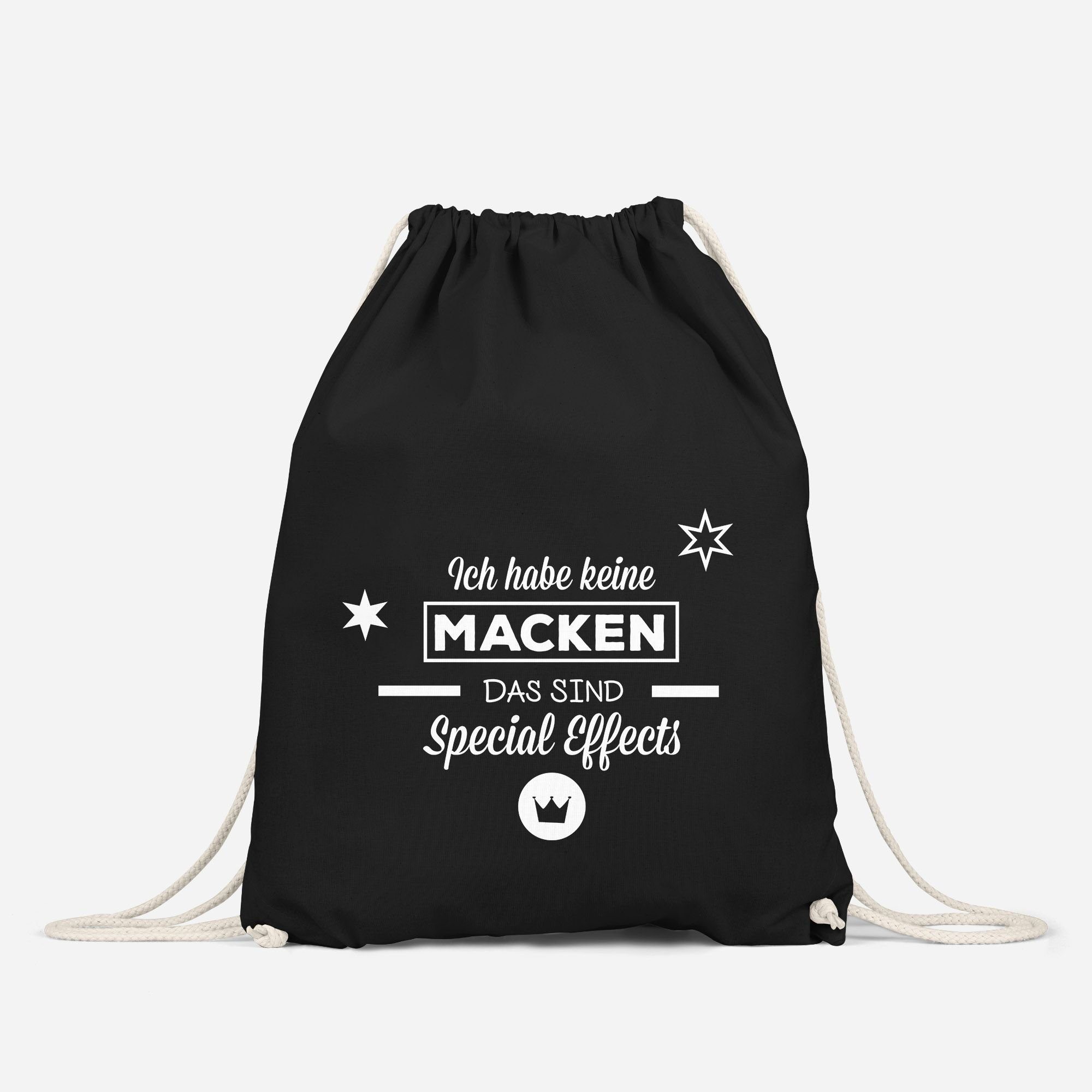 Baumwoll Turnbeutel mit Spruch Motiv " Ich habe keine Macken " Tasche Gym Bag 
