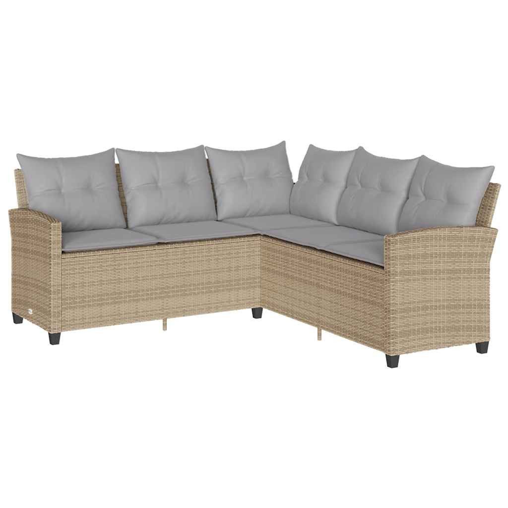 vidaXL Gartenlounge-Set L-förmiges Couchsofa mit Kissen Beige Polyrattan, (1-tlg)