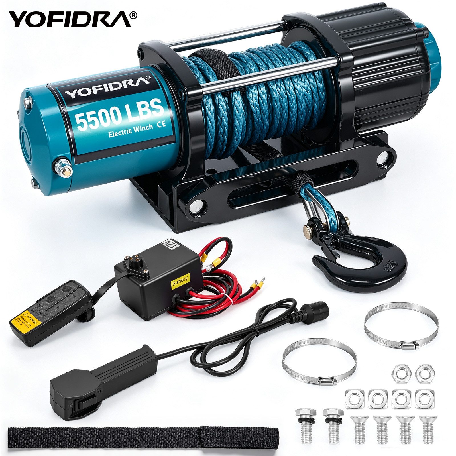 Yofidra Seilwinde 5500 LBS 12V, Doppelmotor, Nylonseil, Funkfernbedienung, (1-St), Kupferwicklung, 2 PS Motor, Dual-Modus, Leicht und sicher