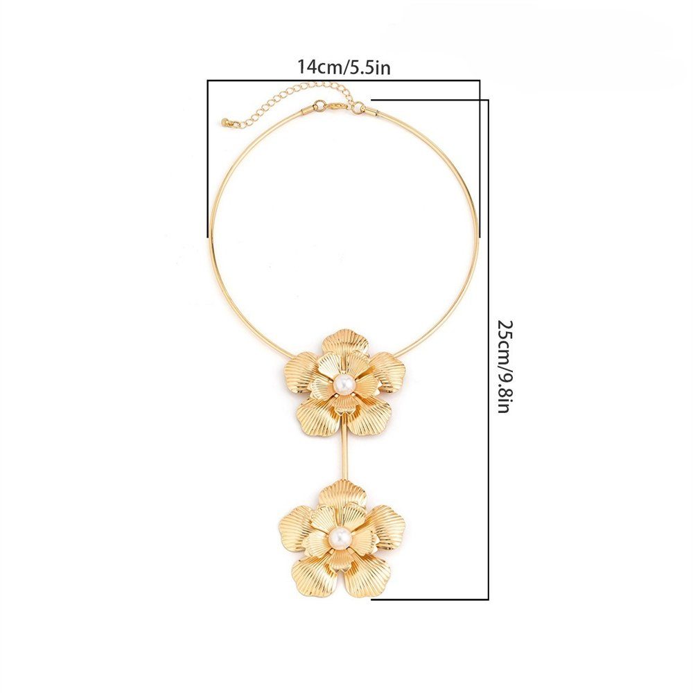 Rouemi Choker Damen-Halskette, 3D-Blumen-Party-Halskette Goldfarben