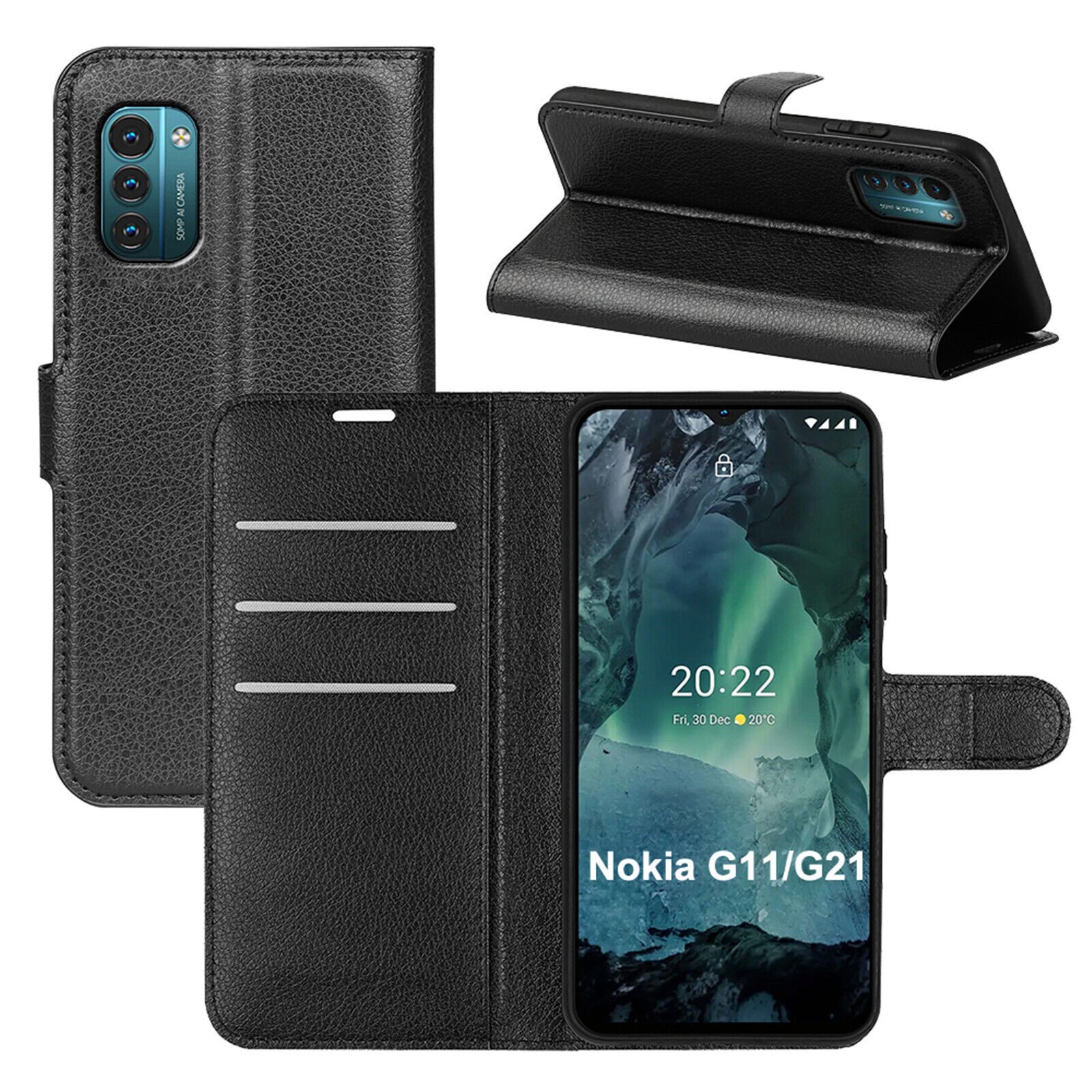 betterfon Handyhülle Handytasche für Nokia G11 / G21 Klapphülle Flip Case Schwarz, 3 Kartenfächer, Magnetverschluss & Standfunktion im Lederlook