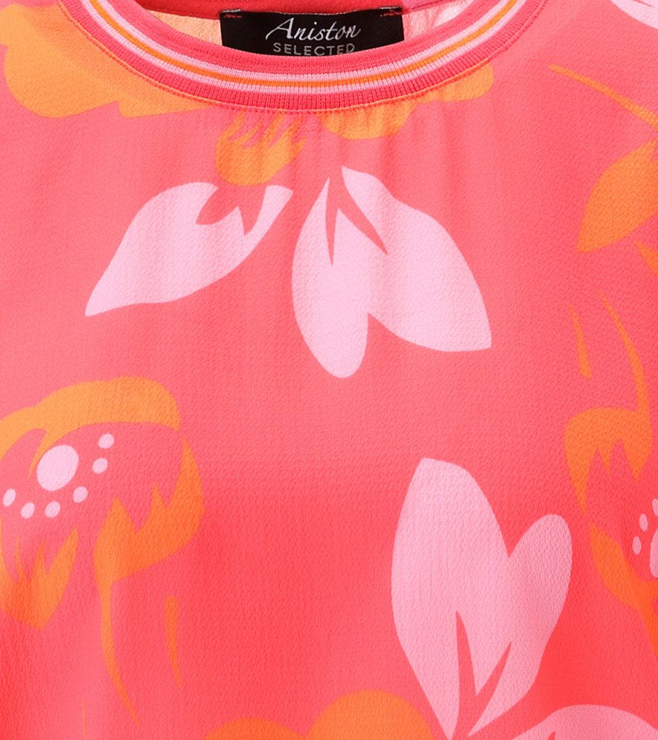 Aniston SELECTED Shirtbluse mit gestreiften Bündchen und floralem Druck