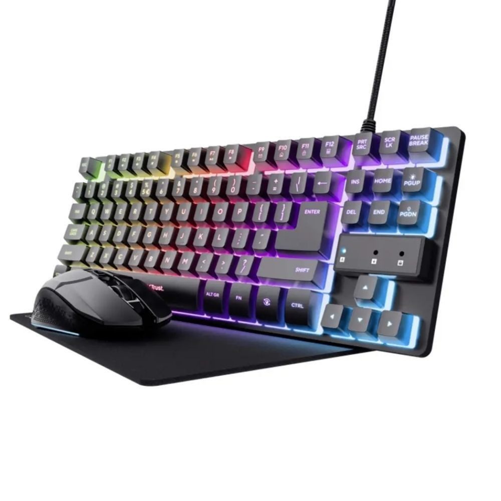 Trust Gaming Set Tastatur Maus Mauspad DE Layout QWERTZ Gaming Bundle PC Set PC-Tastatur (LED QWERTZ Tastatur Keyboard Gamer Set Equipment)