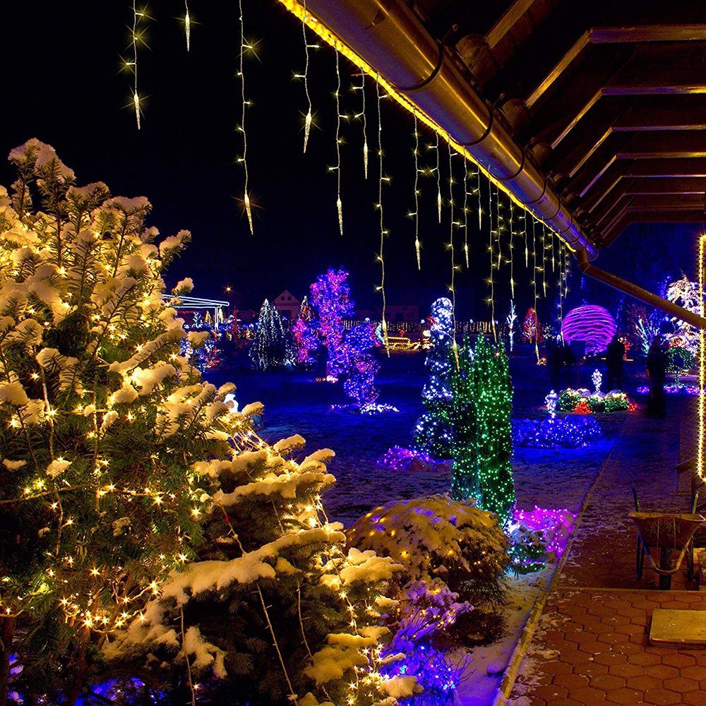 Modi, Garten 8 Anschließbar, Eisregen 3.5M Weiß für Fenster, Sunicol Außen LED-Lichterkette Beleuchtung, Warmes Vorbau, Innen Wasserdicht, Geländer Weihnachtsdek, Party