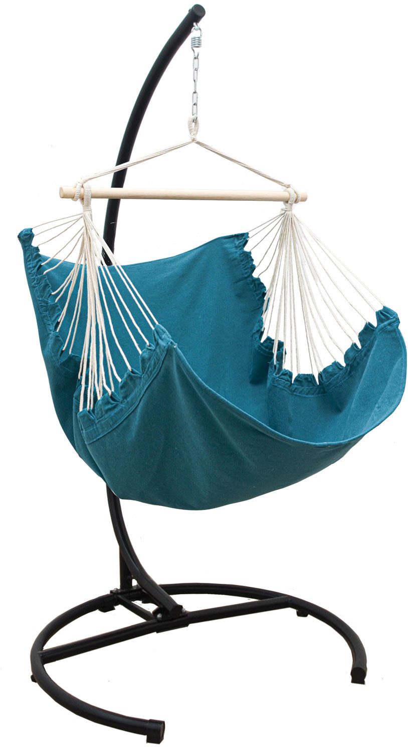 AMANKA Hängestuhl XL Підвісні стільці Relaxsessel 155x125cm in Petrolblau mit 210cm Gestell, Komfortabler Hängestuhl mit stabilem Ständer und Zubehör