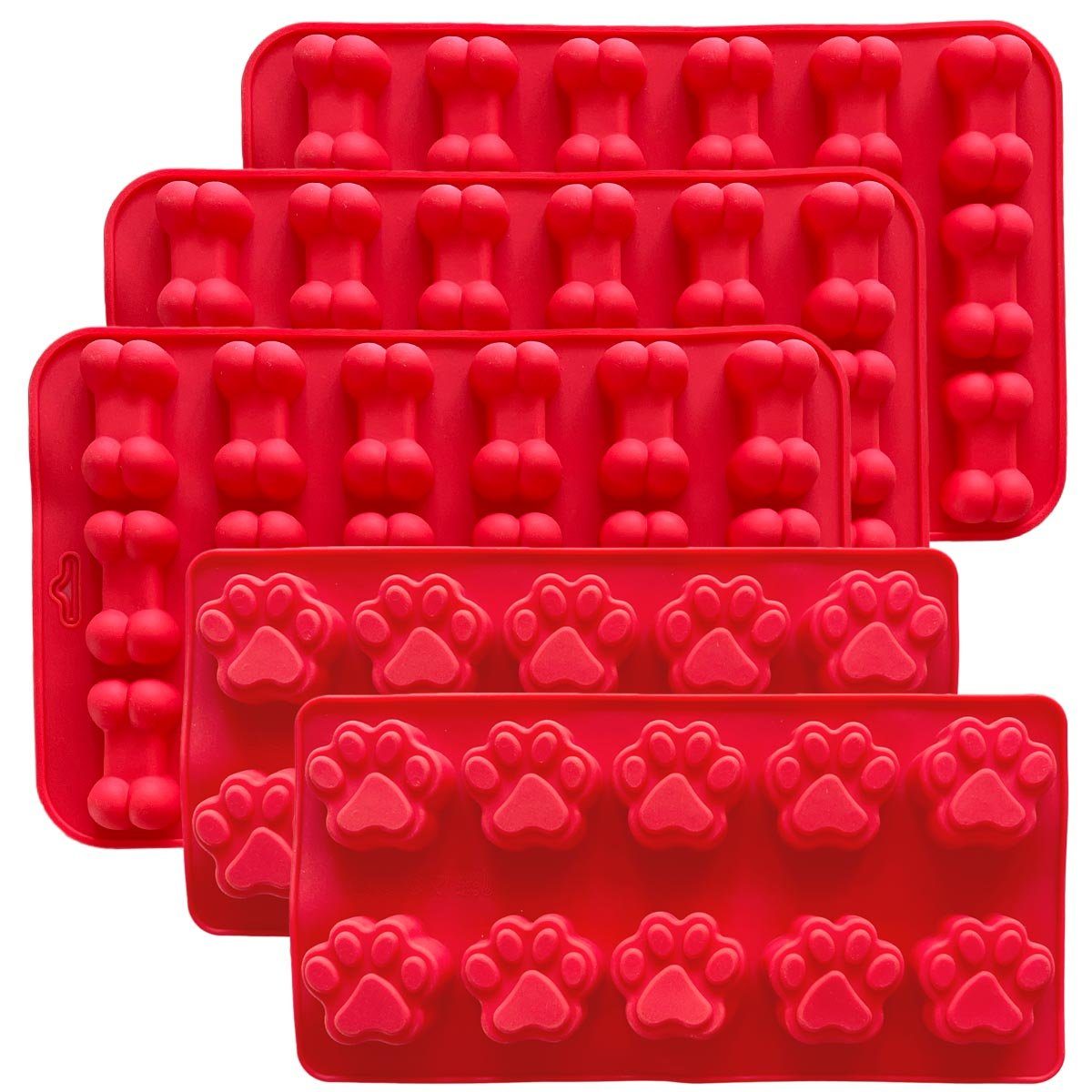 mixed24 Backform Knochen Pfoten Hundekekse Hundeleckerlis Hundeeis Eisform für Hunde, (5-tlg), geeginet für den Backofen und Gefrierfach
