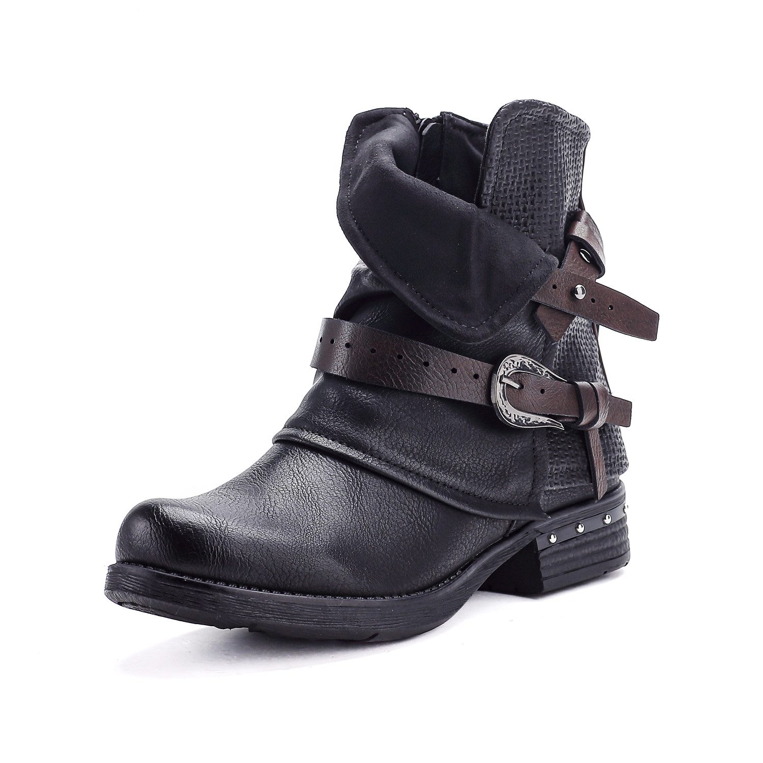 Pogolino ST140 Bikerboots Damen Biker Boots leicht gefüttert Stiefeletten mit Schnalle