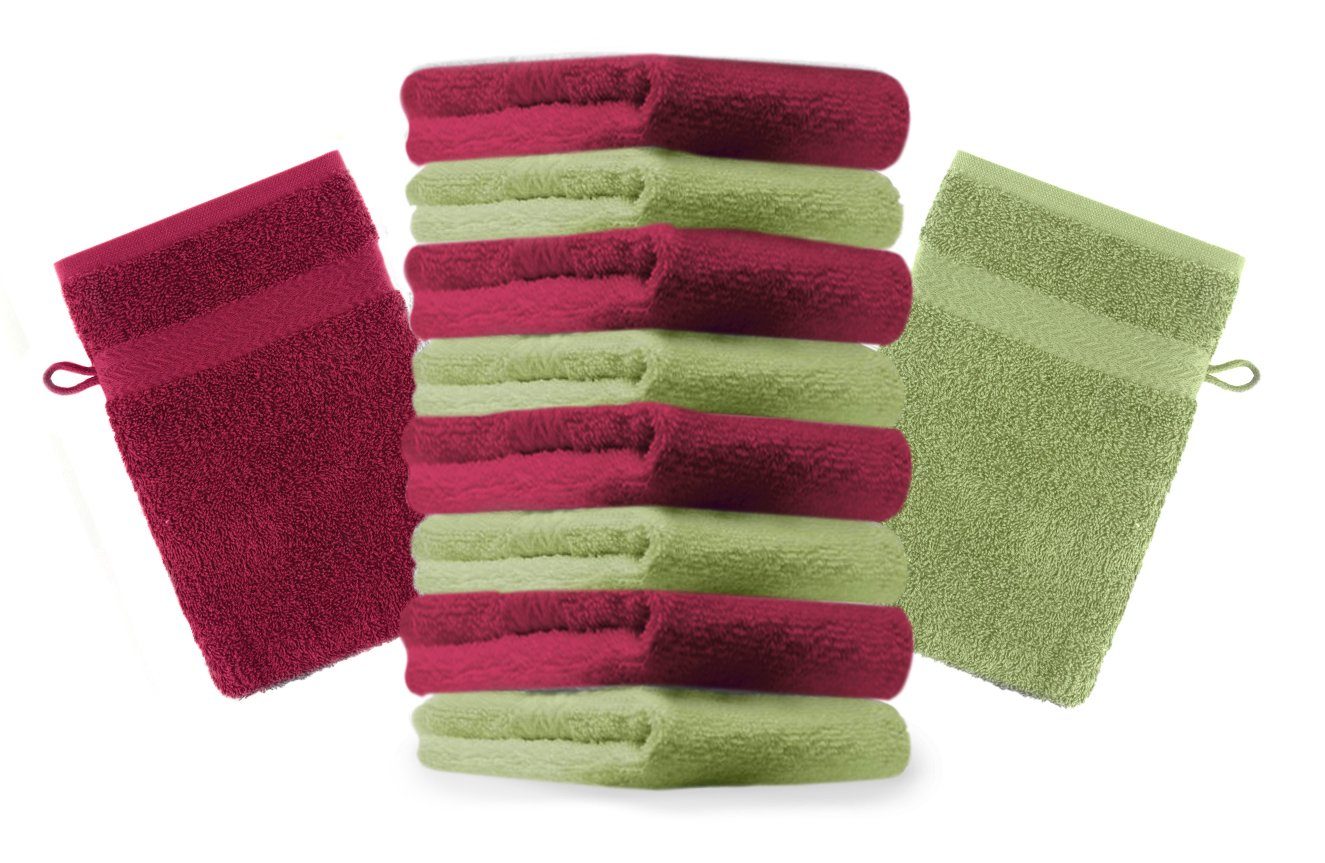 Farbe Set Waschhandschuh 100% Betz Baumwolle Stück apfelgrün Waschlappen 16x21 cm und Premium (10-tlg) dunkelrot 10 Waschhandschuhe