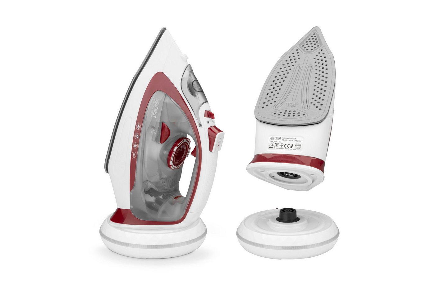 TZS FIRST AUSTRIA Dampfbügeleisen kabellos 2400W, Keramiksohle, 52 Düsen, 20g/min, 0,7g Dampfstoß, 2400 W, Kabelloses Dampfbügeleisen, Antikalk, Vertikaldampf, 450ml Wassertank