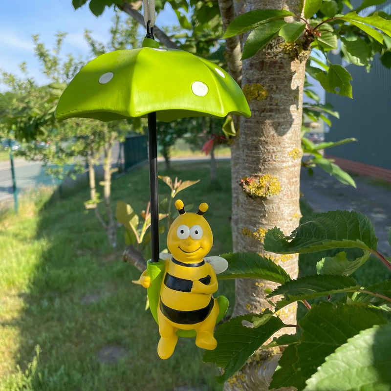 Online-Fuchs Gartenfigur Biene mit Schirm zum Aufhängen im Baum Deko Tierfiguren, Maße ca. 24 x 14 cm; Biene ca 12 cm hoch witterungsbeständig