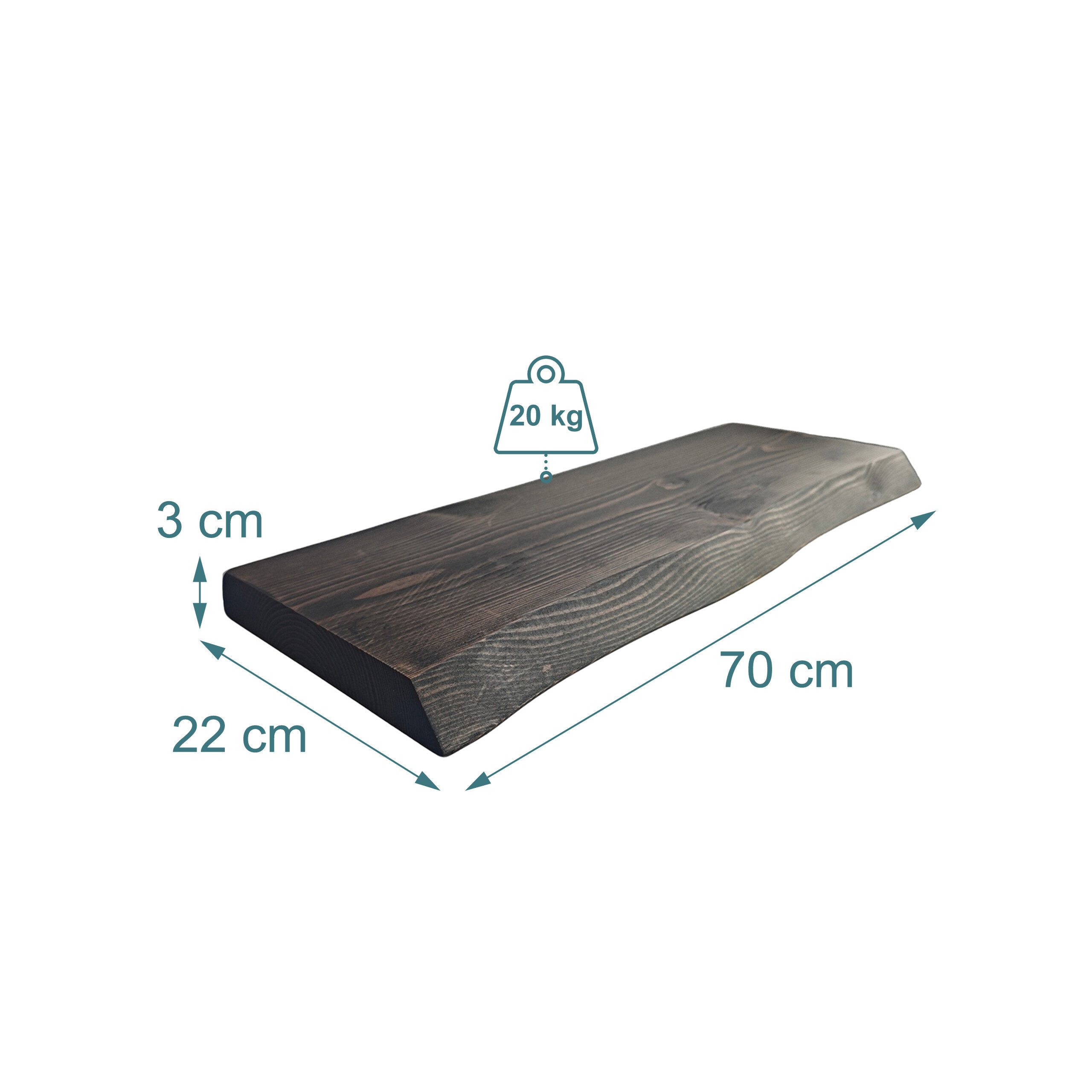 relaxdays Wandregal Massivholz Baumkante, 1-tlg., schwarz, 70 cm – Bild 4 von 5