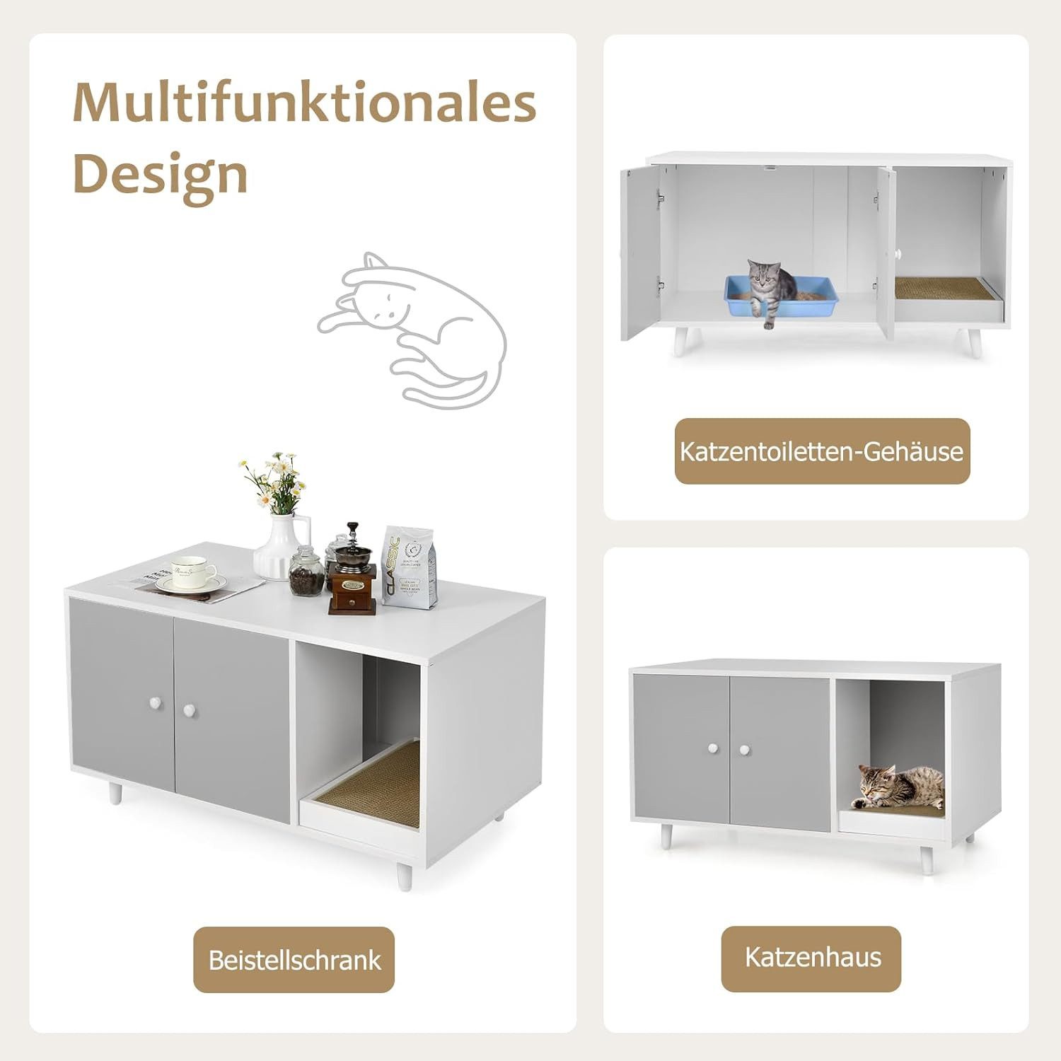 KOMFOTTEU Tierhaus 2 in 1 Katzenschrank, günstig online kaufen
