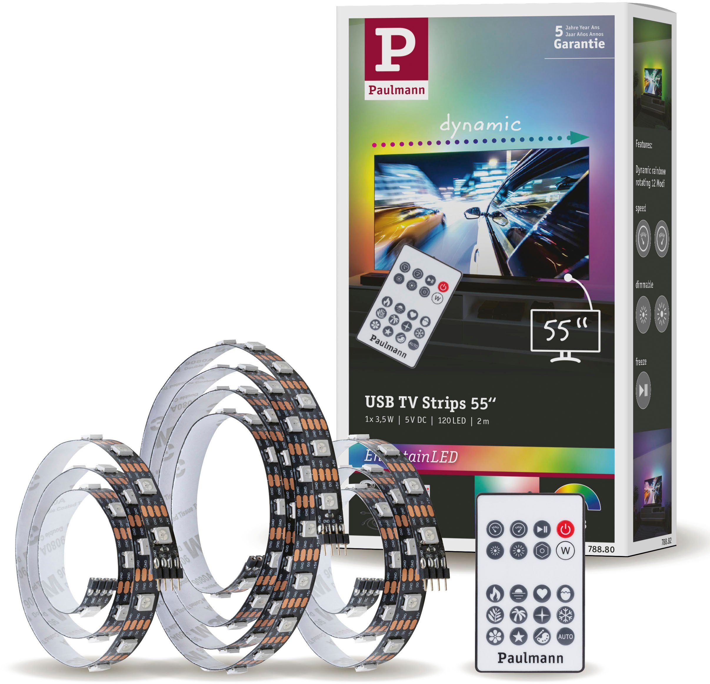 Paulmann LED-Streifen USB LED Strip TV-Beleuchtung 55 Zoll 2m Dynamic Rainbow RGB 3,5W, 1-flammig | LED-Stripes