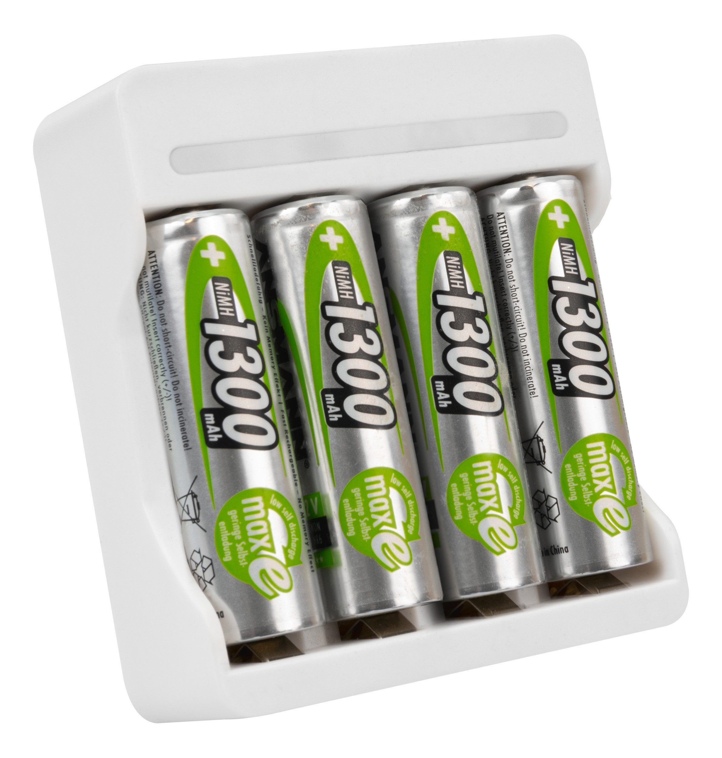 Akku Ladegerät, für 1-4 NiMH AA AAA, inkl. 4x AA 1300 mAh Akku Universal-Ladegerät