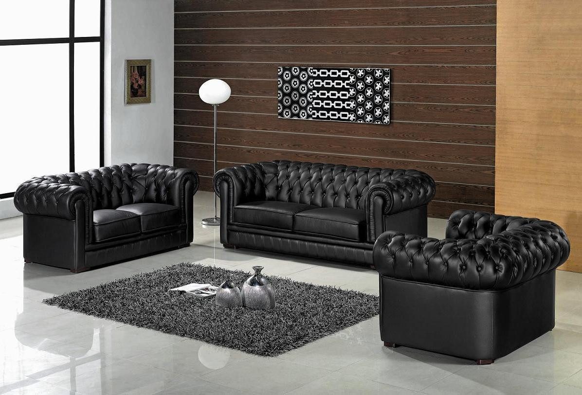 Xlmoebel Chesterfield-Sofa Sofa-Set Chesterfield Möbel Sitzgruppe Sofa Polstermöbel Ledersofa, 3 Teile, Hergestellt in Europa