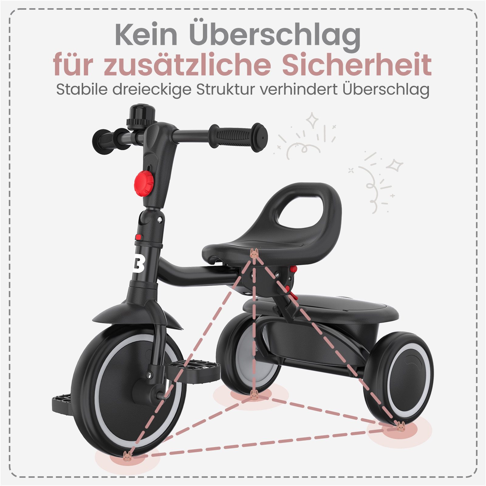 besrey Dreirad Dreirad Kinderdreirad Kinderfahrrad mit Spielkorb, Klingel, Mit Fahrradklingel und Korb, Kippfreies Design,Fahr- und Klappmodus