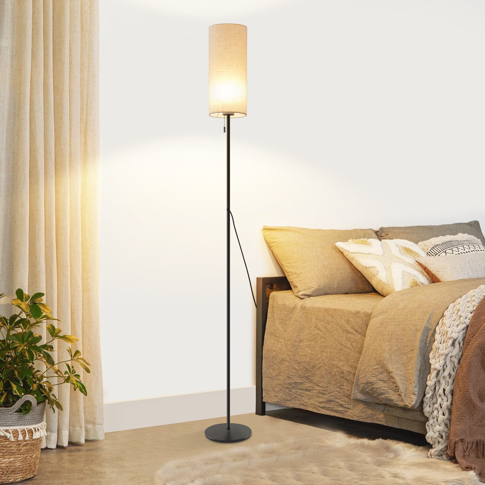 ZMH LED Stehlampe Wohnzimmer dimmbar 4W Weiß Retro Metall Stoffschirm Schlafzimmer, LED fest integriert, Warmweiß-Neutralweiß-Kaltweiß, Beige Lampenschirm Retro – Bild 2 von 5