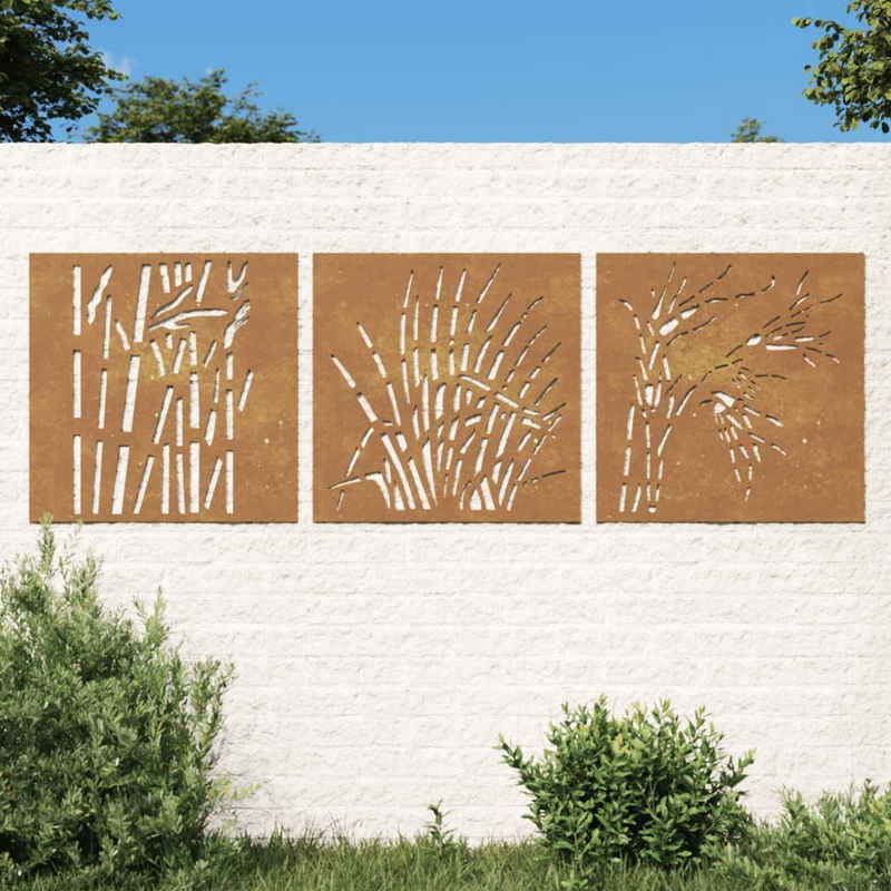 vidaXL Wandbild 3-tlg. Garten-Wanddeko 55x55 cm Cortenstahl Gras-Design