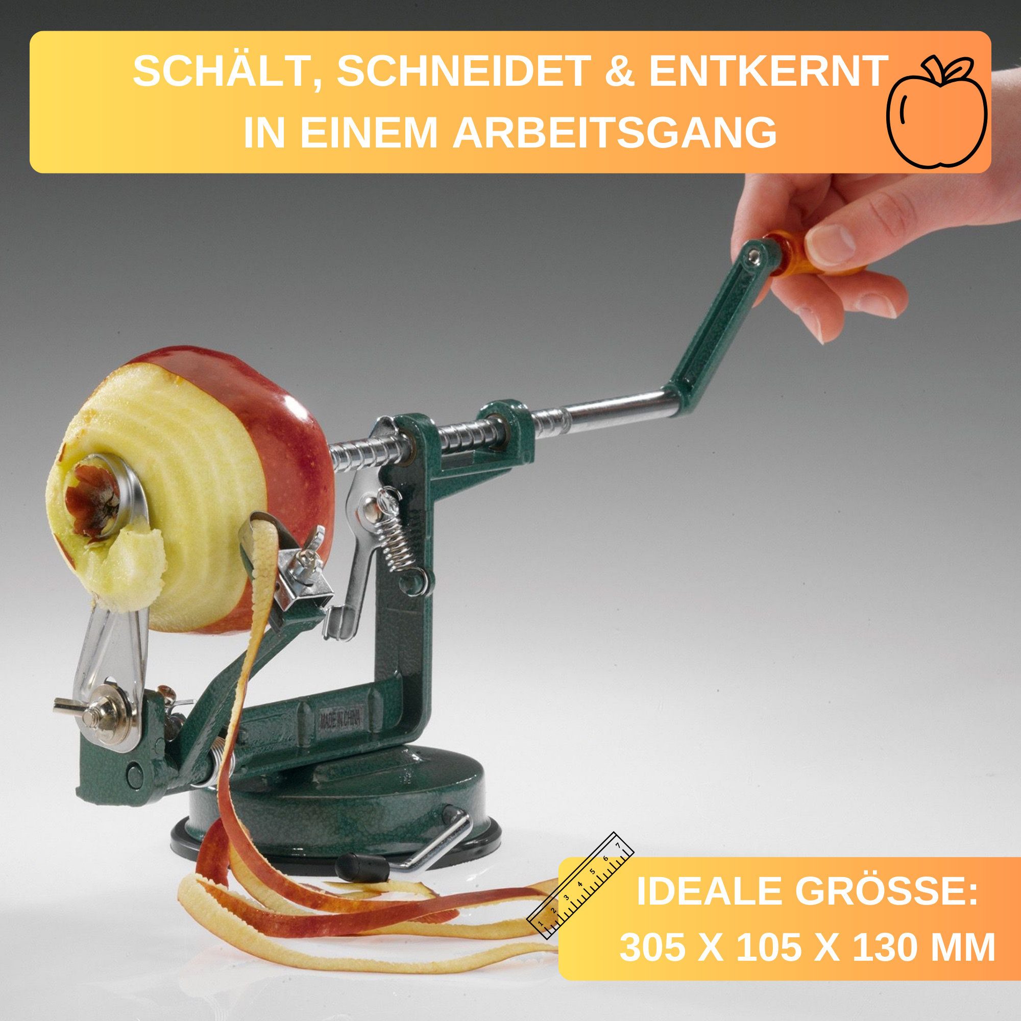 Thiru Apfelschäler Apfeltraum Premium aus rostfreiem Edelstahl mit starkem Saugfuß, sicherer und rutschfreier Stand, handliche Kurbel – Bild 4 von 5