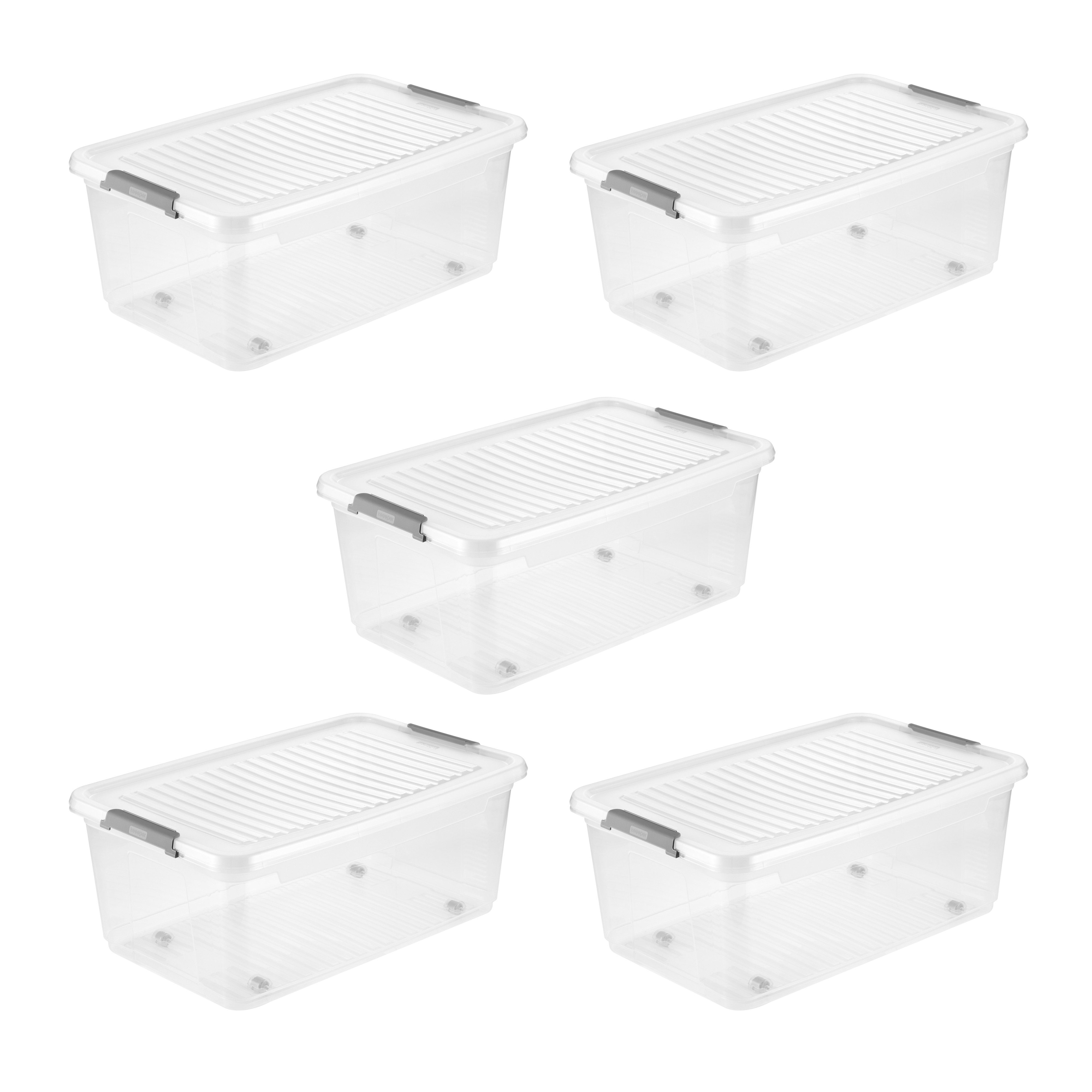 keeeper Хранилищаsbox Clipbox Leo (Set 5 St) 37 L, 59 x 38 x 24 cm (Set, 5 St), Schanierclips, Doppelöffnung, 90° drehbare Räder, fixierbarer Deckel