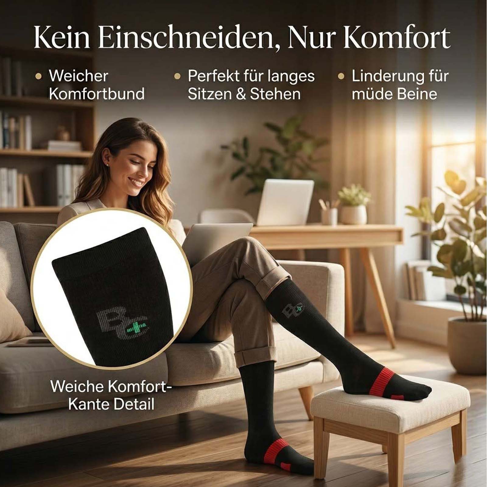 Chili Lifestyle Strümpfe BestCare Kompressionsstrümpfe für Damen & Herren aus Baumwolle (Kompressionssocken & Stützstrümpfe für Sport, Reise, Running & Regeneration, 2-Paar) Komfortbund Kniestrümpfe Atmungsaktive Thrombosestrümpfe Unisex
