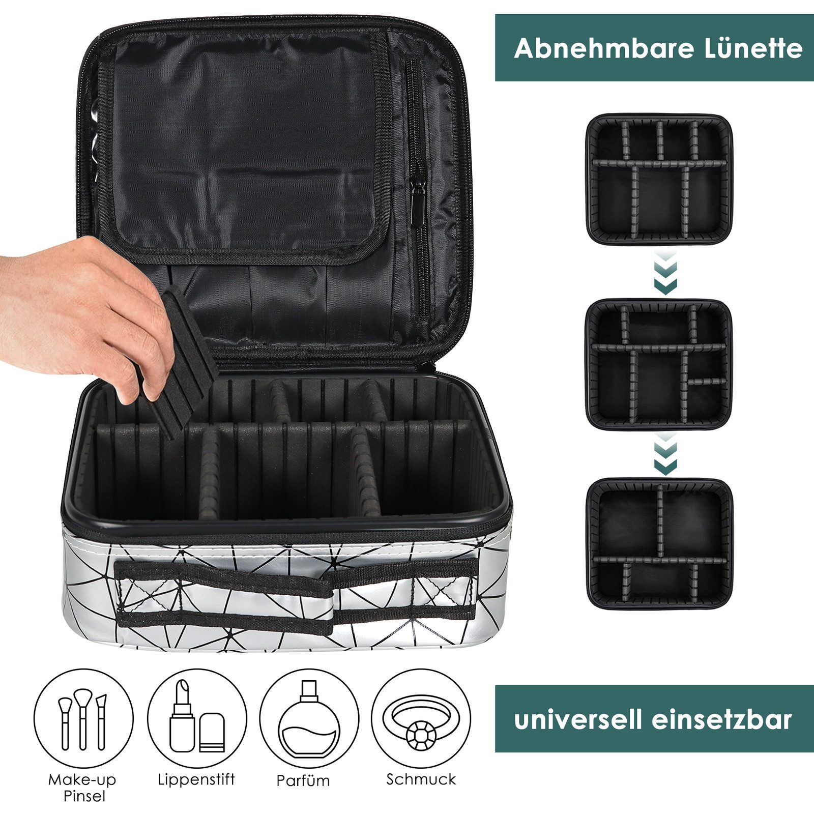 CALIYO Kosmetiktasche Portable Reise Make Up Tasche, Professionelle MakeUp Organizer Tasche, Schmink Aufbewahrung Kosmetische Wasserdicht mit Einstellbaren Teil – Bild 4 von 5