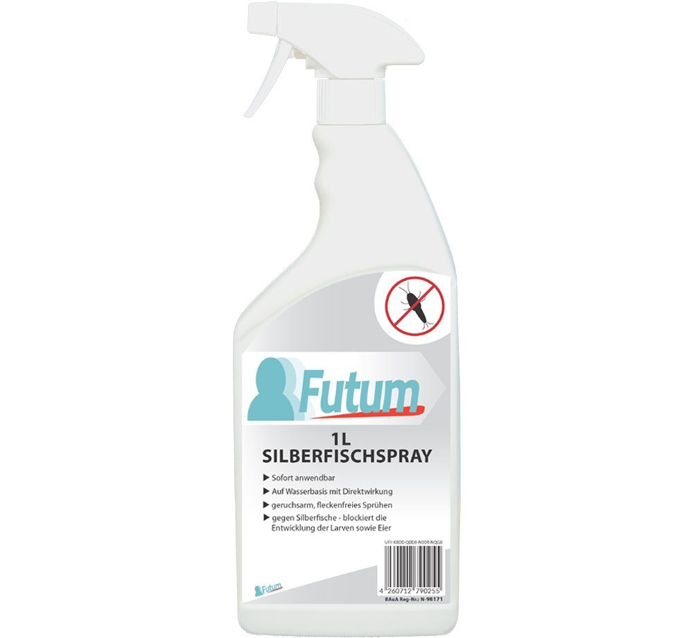 FUTUM Insektenspray Silberfisch Spray Mittel gegen Silberfische bekämpfen, 1 l, auf Wasserbasis, geruchsarm, brennt / ätzt nicht, mit Langzeitwirkung