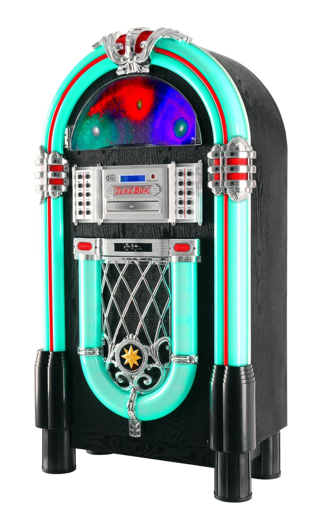 Beatfoxx »GoldenAge XXL-Jukebox mit Plattenspieler, CD-Player, UKW-Radio,  Bluetooth - Retro Musikbox mit LED-Beleuchtung und Holz-Gehäuse -  USB/SD-Slot, AUX-Eingang, MP3-Player und Handy-Ablage« Stereoanlage  (UKW/MW-Radiotuner) online kaufen | OTTO