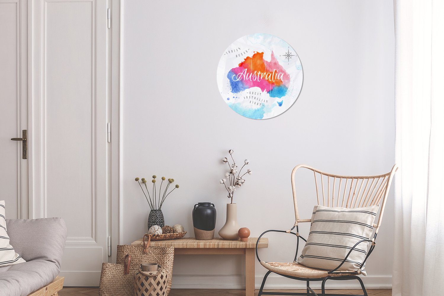 MuchoWow Rund, Wohnzimmer Weltkarte Tapetenkreis - (1 Ölgemälde Australien für Kinderzimmer, Tapetenaufkleber, St), - Wandsticker