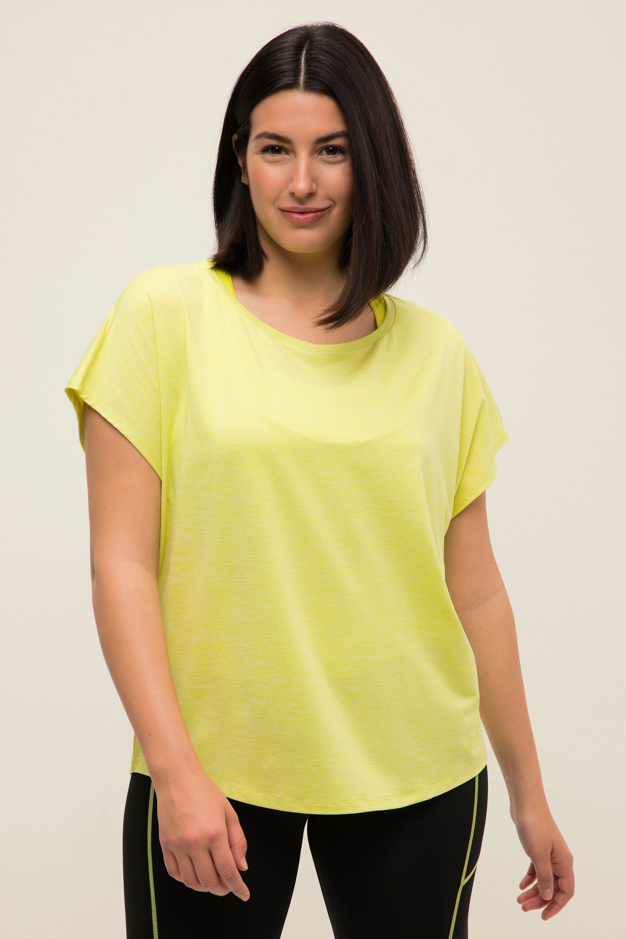 Studio Untold Rundhalsshirt Sport Shirt oversized Rundhals Halbarm neon gelb