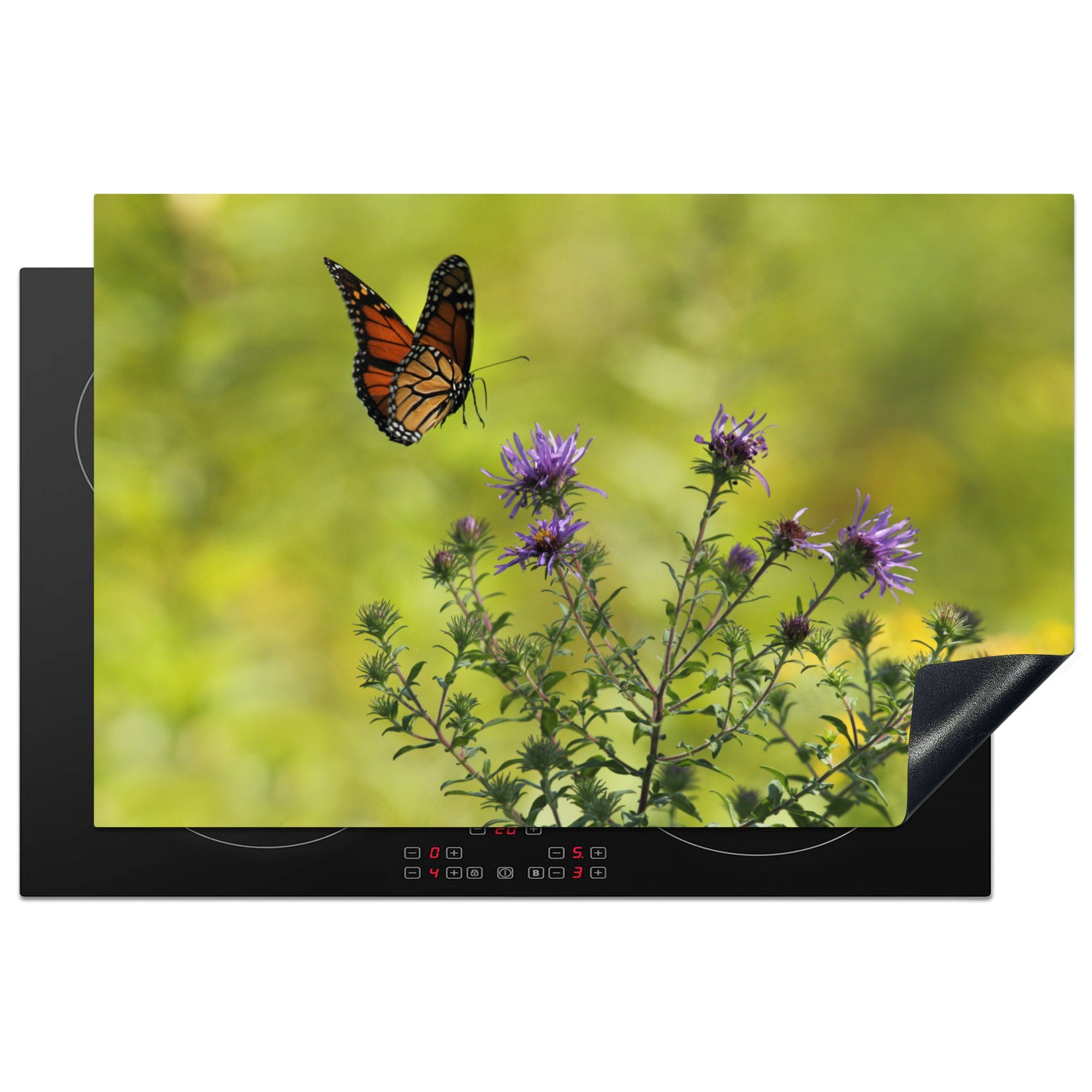 MuchoWow Herdblende-/Abdeckplatte Blumen - Schmetterling - Strauch, Vinyl, (1 tlg), 81x52 cm, Induktionskochfeld Schutz für die küche, Ceranfeldabdeckung