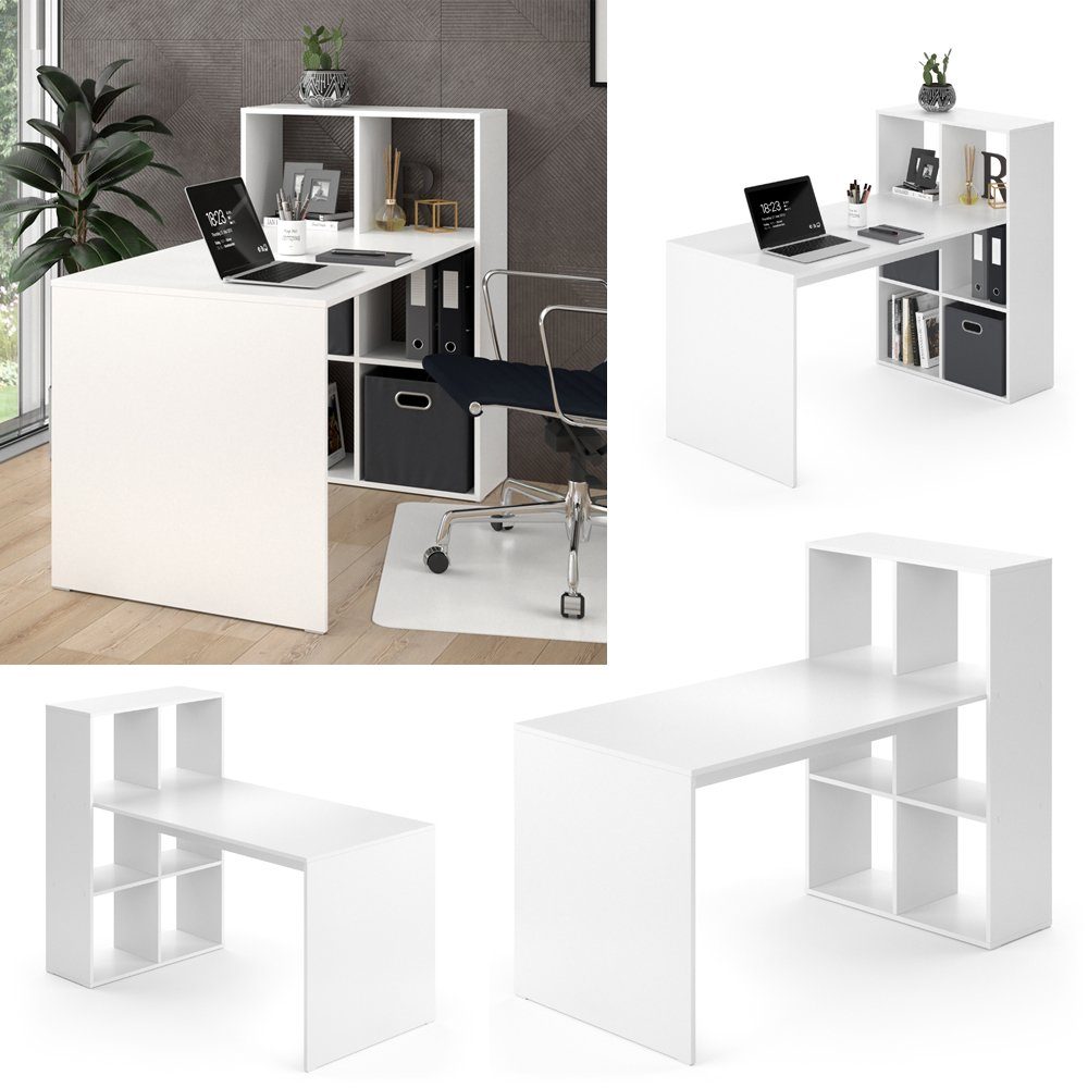 Vicco Regal-Schreibtisch Schreibtischkombination Weiß Regal EMIR mit