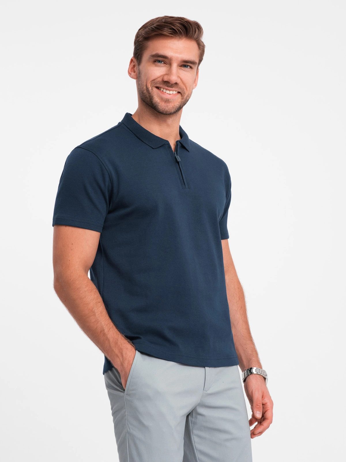 OMBRE Poloshirt Herren-Poloshirt mit Reißverschlusskragen günstig online kaufen