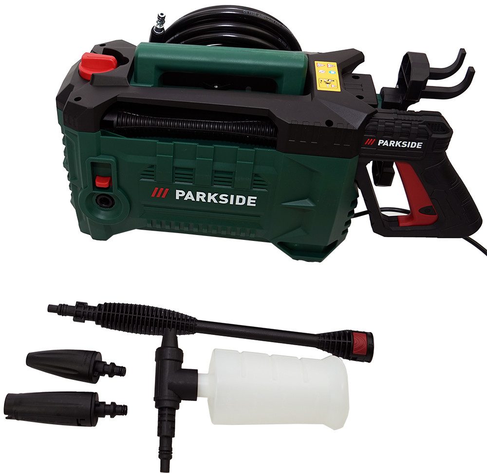 Parkside Hochdruckreiniger PHDS 110, 1400 W, Druck max: 110 bar, Fördermenge max: 390 l/h, 8 m Anti-Twist-Hochdruckschlauch mit Schnellanschluss