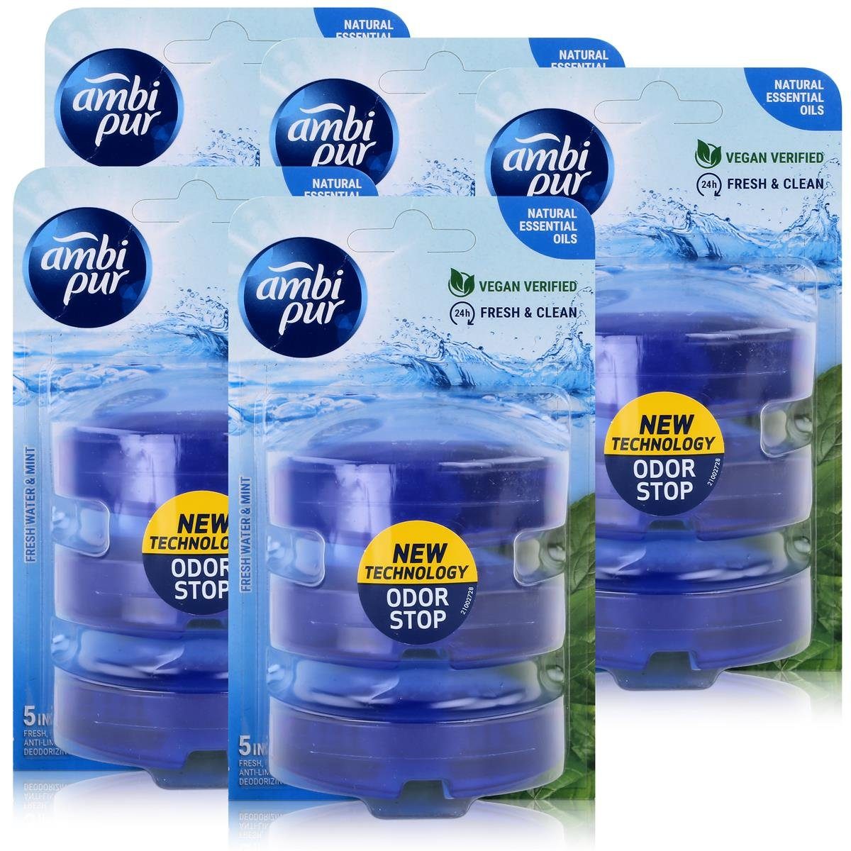 ambi pur WC-Duftspüler Ambi Pur WC-Frische Fresh Water & Mint Nachfüller 3x55ml (5er Pack)
