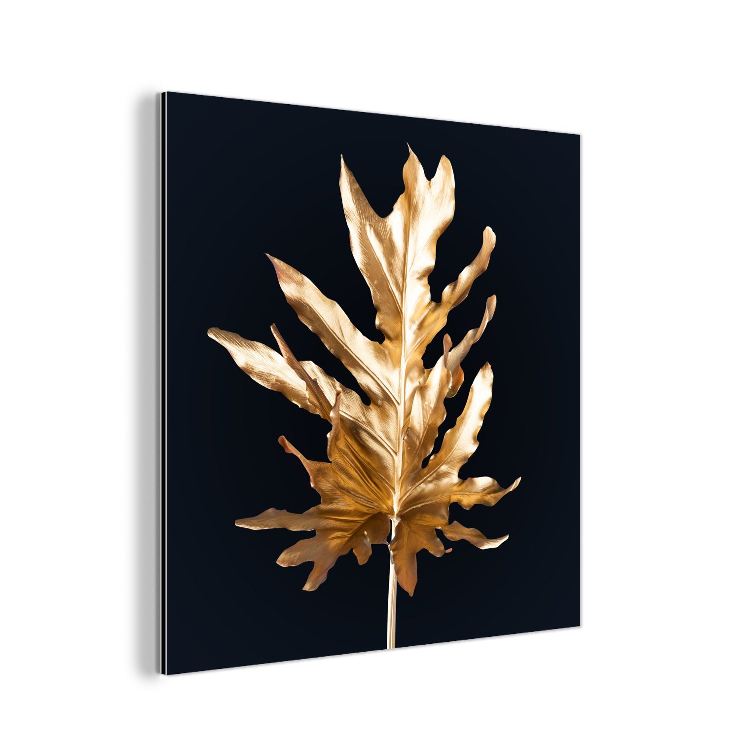 MuchoWow Metallbild Blätter - Gold - Herbst - Natur - Luxus, (1 St), Alu-Dibond-Druck, Gemälde aus Metall, Aluminium deko