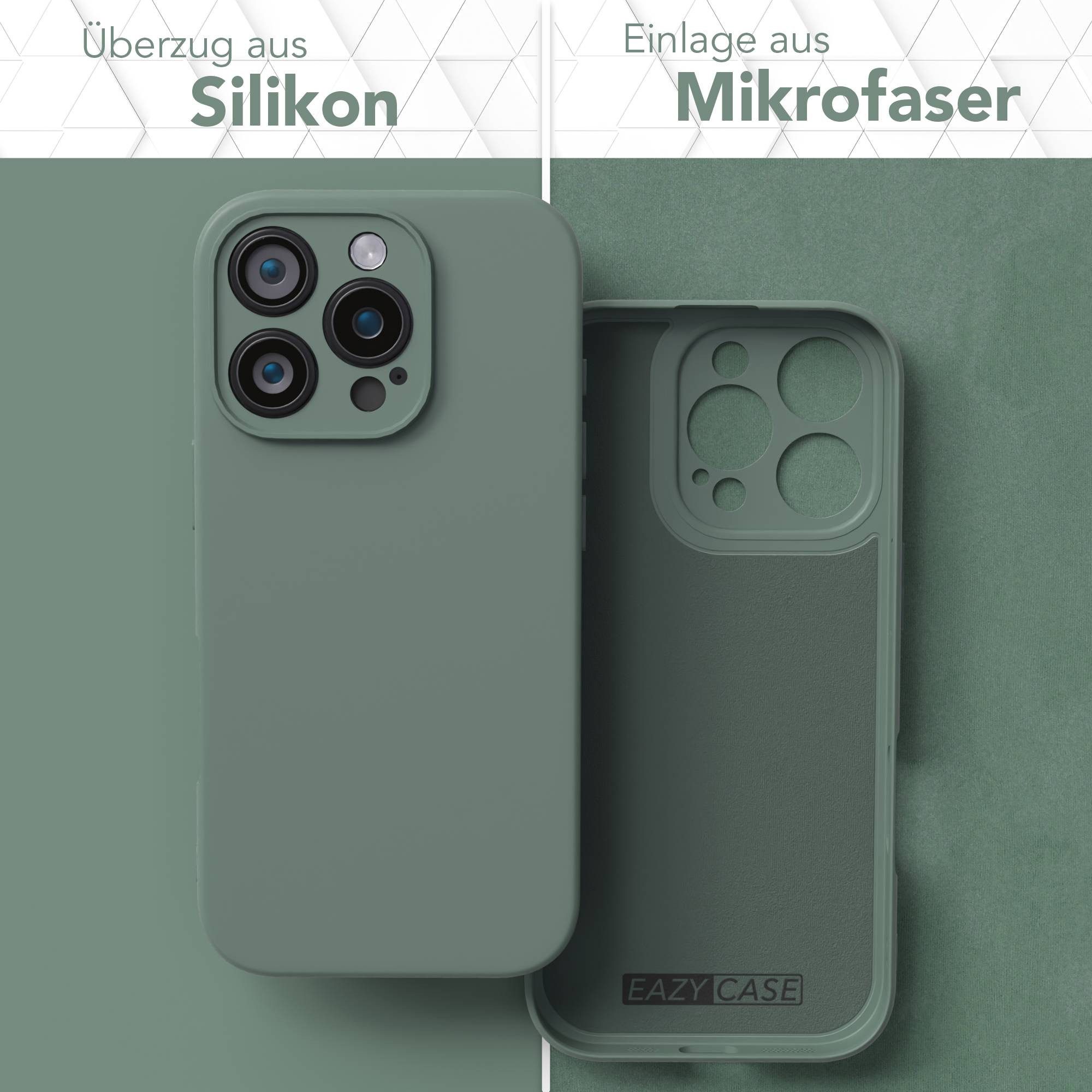 EAZY CASE Handyhülle für Apple iPhone 16 Pro Hülle Silikon 6,3 Zoll, Schutzhülle mit Kameraschutz stoßfest telefonhülle Matt Dunkelgrün – Bild 3 von 5