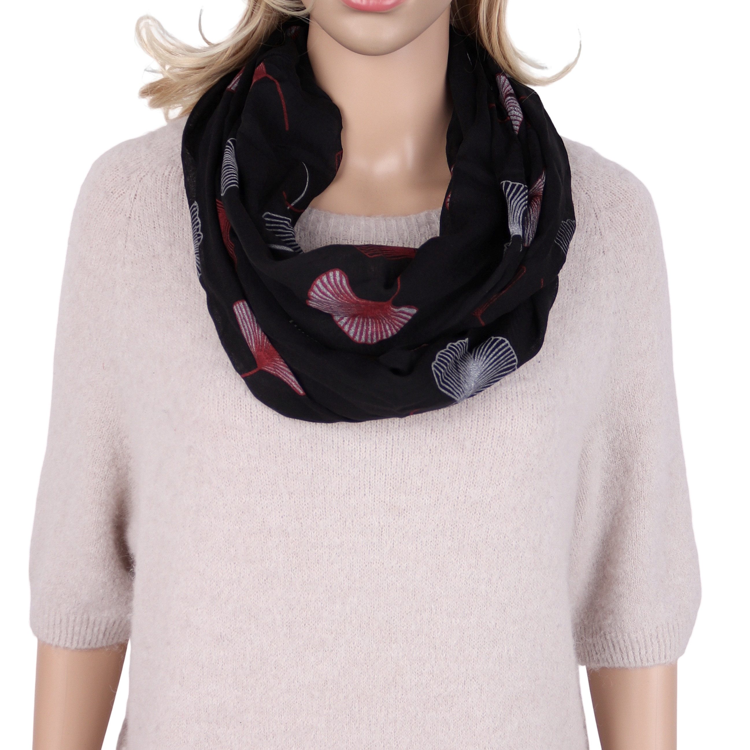 MIRROSI Loop Damen Schal mit Ginkgo-Muster Weich aus 100% Baumwolle Schlauchschal, (ca.160x45cm zweimal um den Hals wickelbar) – Bild 2 von 4