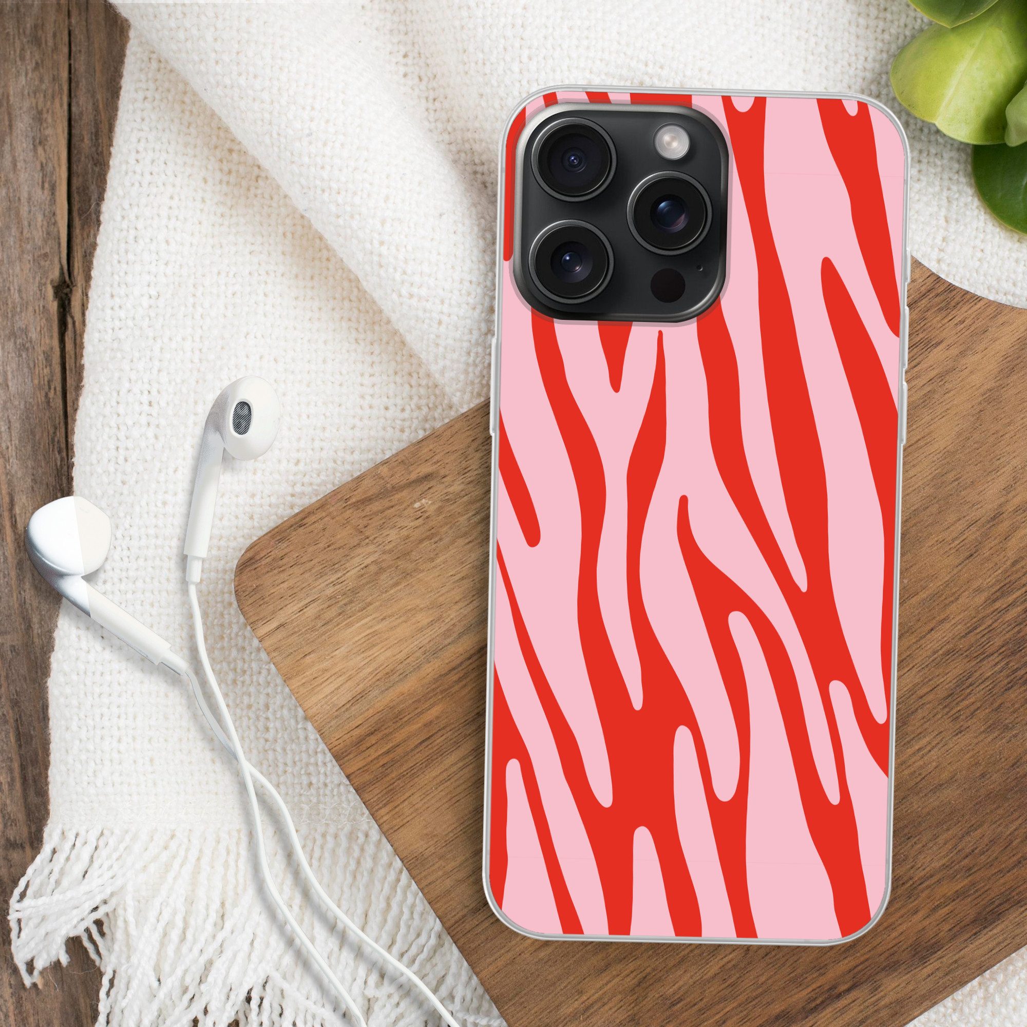 MuchoWow Handyhülle für Apple iPhone 15 Pro Max Zebramuster - Rosa - Rot - Tiermuster, Smartphone-Bumper, Print, Handy Schutzhülle Dünn