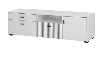 Furn.Design Lowboard Merced (TV Unterschrank in weiß mit schwarz, Breite 150 oder 200 cm), Soft-Close, mit Staboptik
