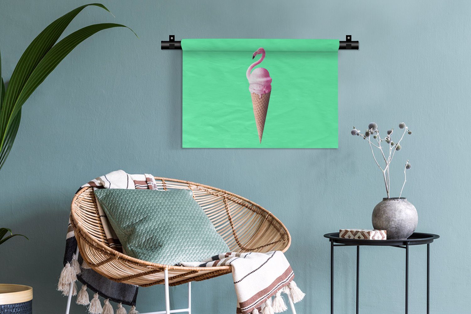 MuchoWow Wanddekoobjekt - Wohnzimmer, - - Kleid, Grün, - für Eiscreme Eistüten Flamingo Rosa Kinderzimmer Wanddeko Wandbehang, Schlafzimmer