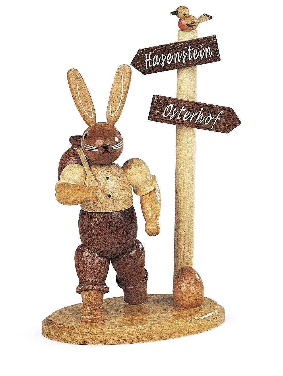 Müller Kleinkunst GmbH Seiffen Osterhase Osterfigur Hase Wanderer am Wegweiser natur klein Höhe 14 cm NEU