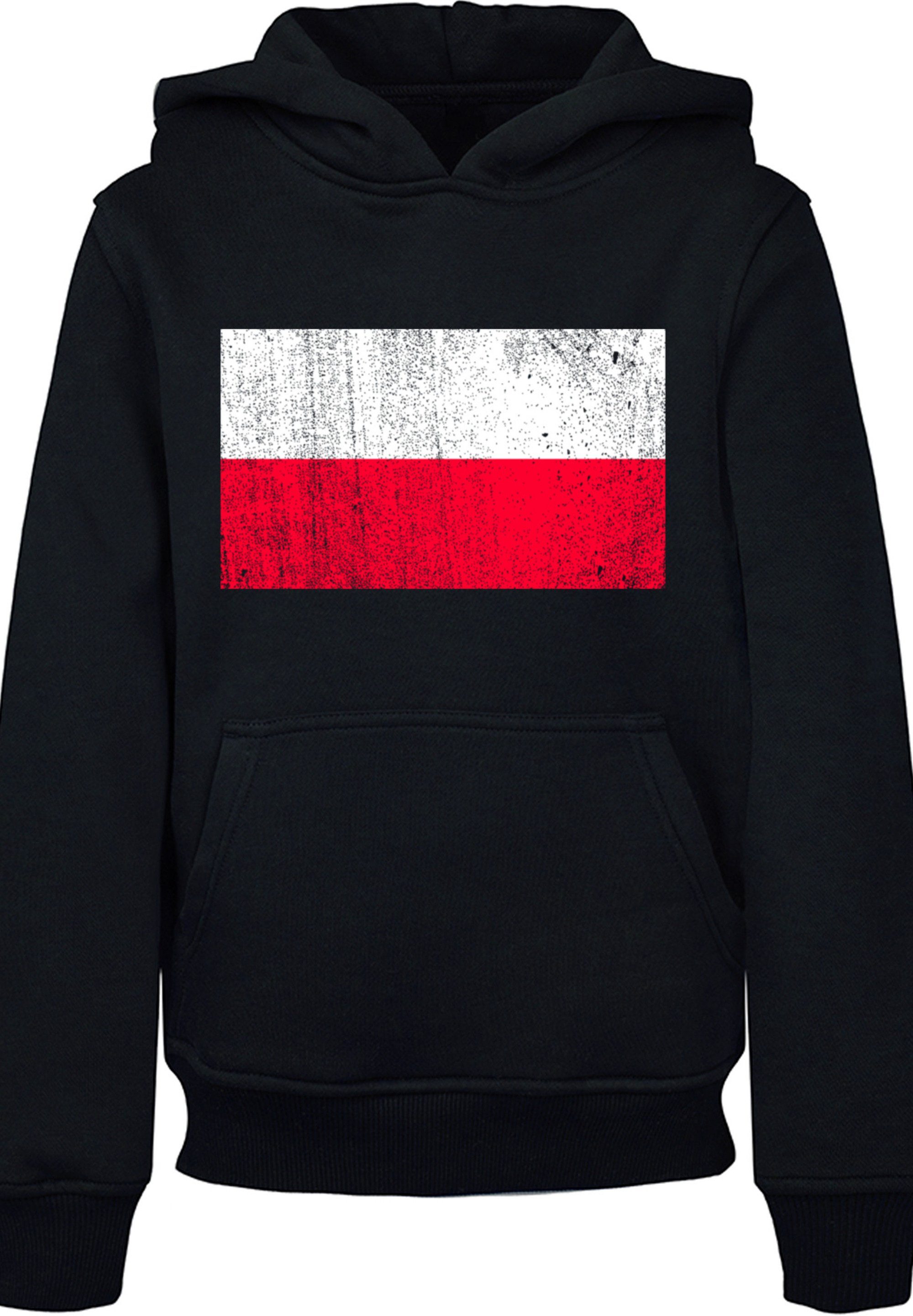 F4NT4STIC Kapuzenpullover Poland Polen Flagge distressed Print, Das Model  ist 145 cm groß und trägt Größe 145/152