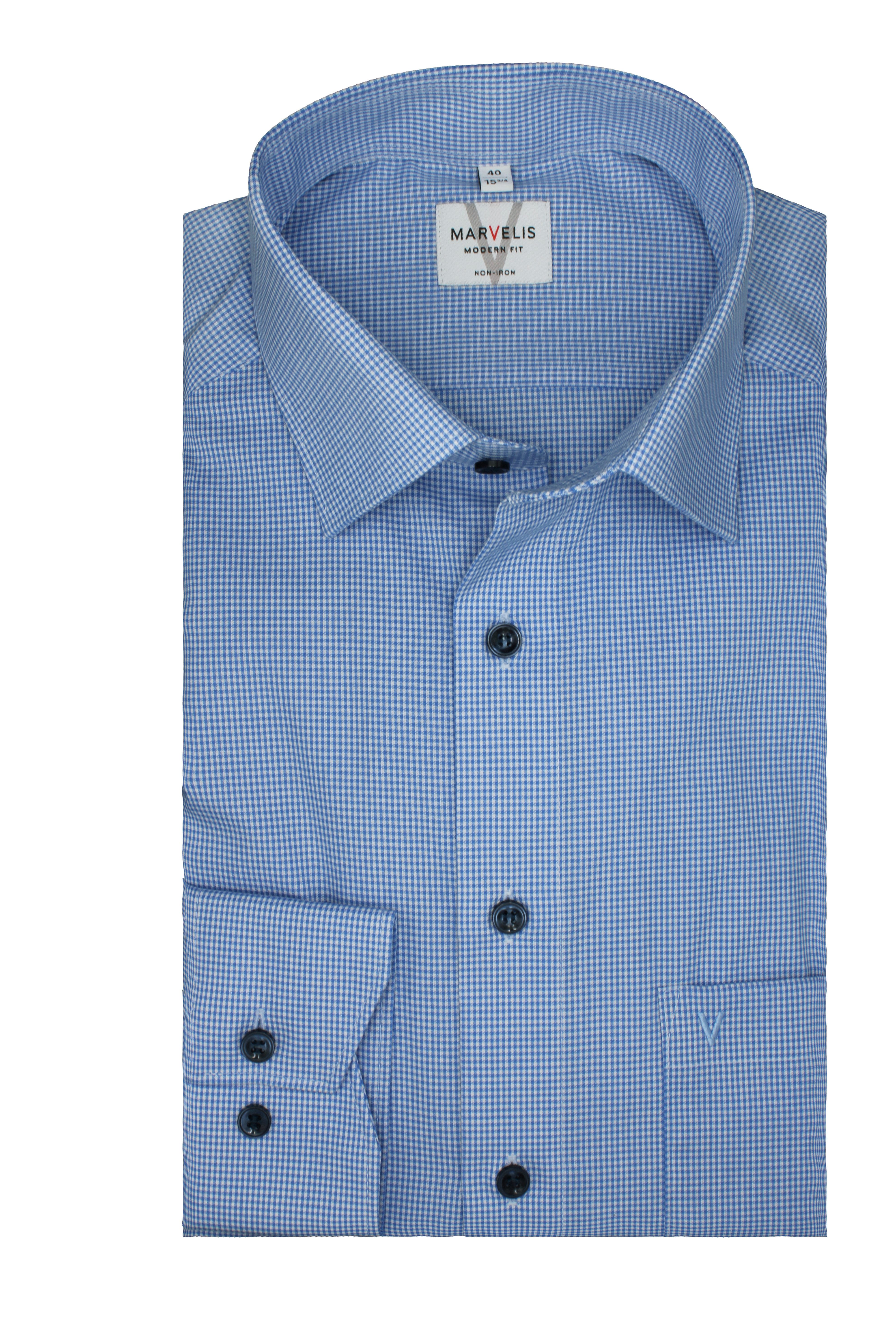 MARVELIS Businesshemd Blau Weiß kariert, Modern günstig online kaufen