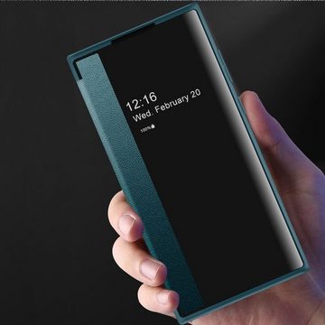Wigento Handyhülle Für Samsung Galaxy S22 Ultra 5G View Smartcover Grün Schutzhülle Cover Etui Tasche Hülle Neu Case Wake UP Funktion