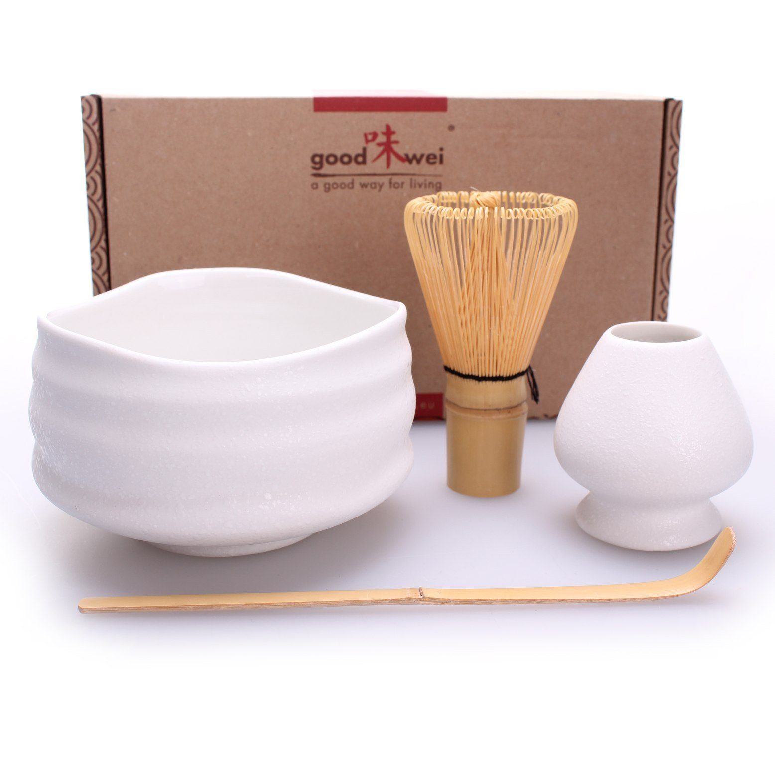 Teeschale, 80 "Miyuki" Matcha-Set (4-tlg), und Teeservice Besenhalter Keramik mit Goodwei Matchabesen